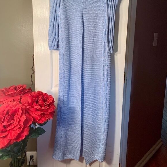 Long Light Blue Strapless Sweater Dress O/S - Picture 4 of 4